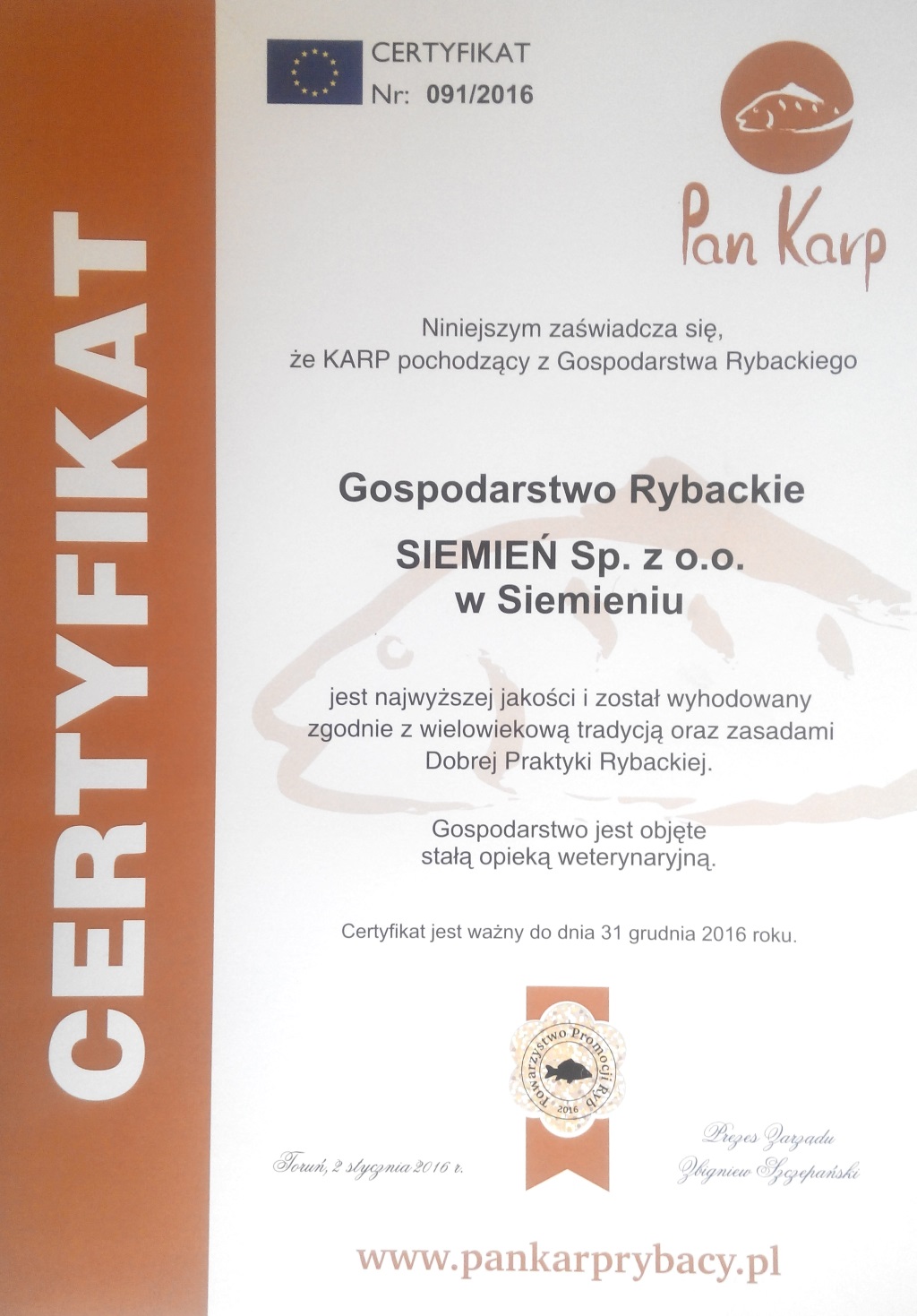 Certyfikat Pan Karp